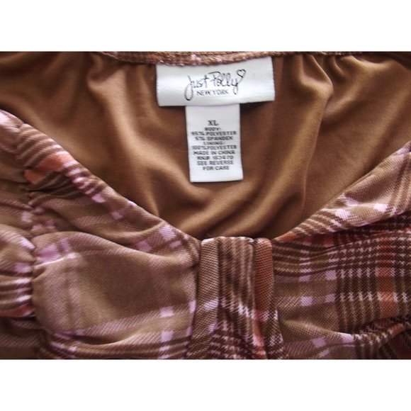 Just Polly Corset Top Jr XL Brown Pink Plaid peasant off-shoulder shirt blouse - Picture 4 of 7